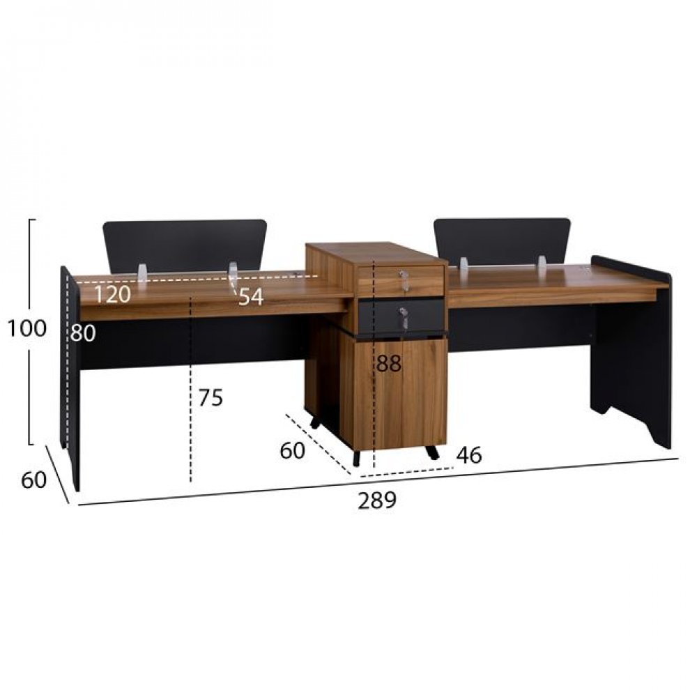 Γραφείο επαγγελματικό 2 ατόμων σε χρώμα γκρι/φυσικό 289x60x88