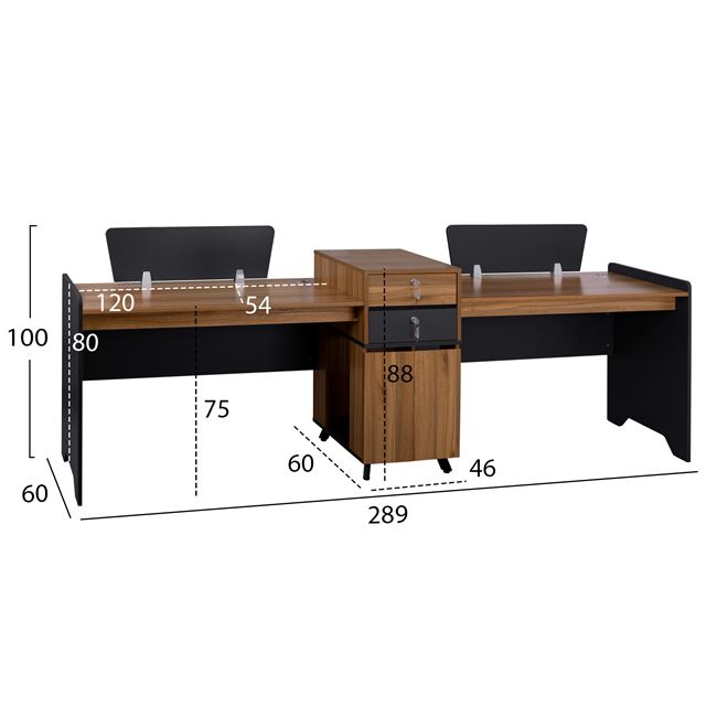 Γραφείο επαγγελματικό 2 ατόμων σε χρώμα γκρι/φυσικό 289x60x88