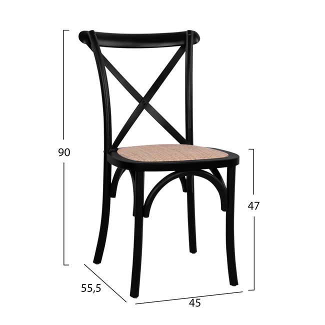 Καρέκλα χιαστί "OWEN" ξύλινη σε χρώμα μαύρο ματ 45x55,5x90
