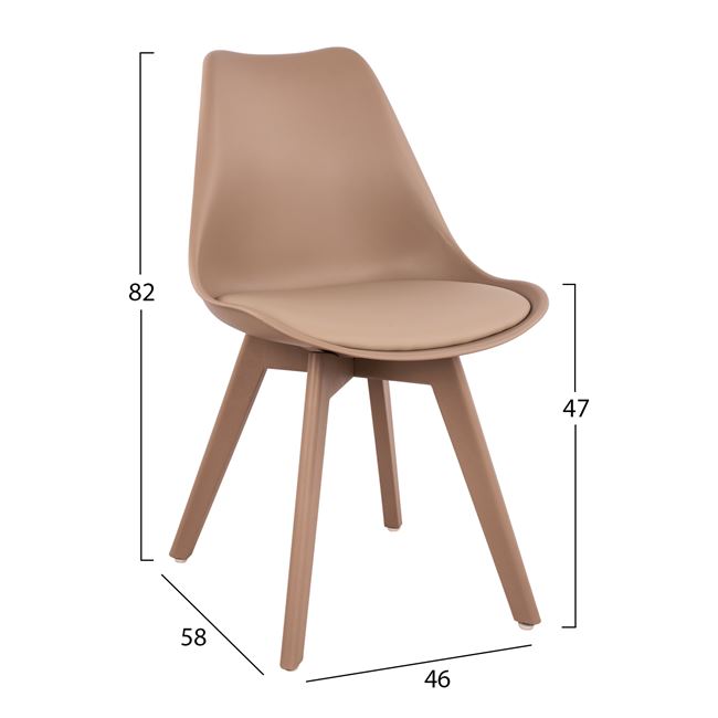 Καρέκλα "VEGAS" από PP/PU σε χρώμα καπουτσίνο 46x58x82
