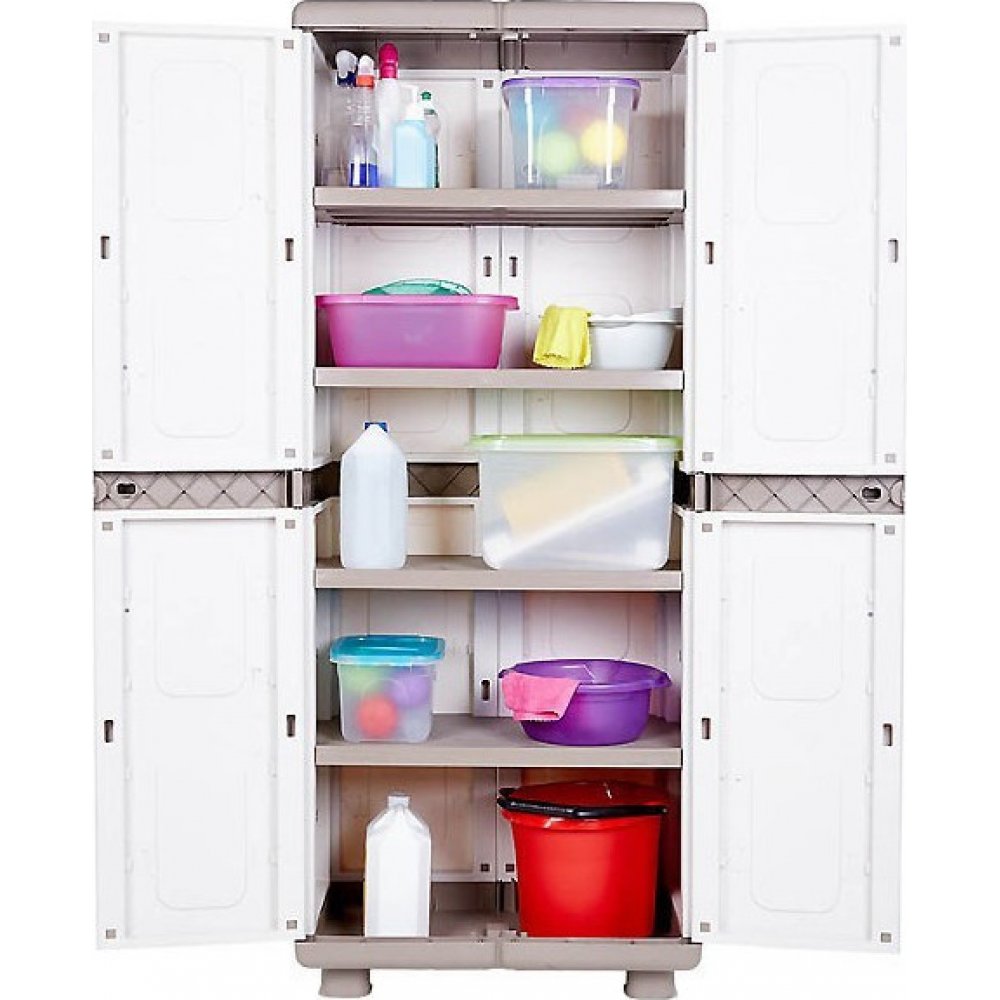 Ντουλάπα "ΑΡΙΑ" δίφυλλη με χώρισμα πλαστική σε μπεζ-λευκό χρώμα 73x44x179