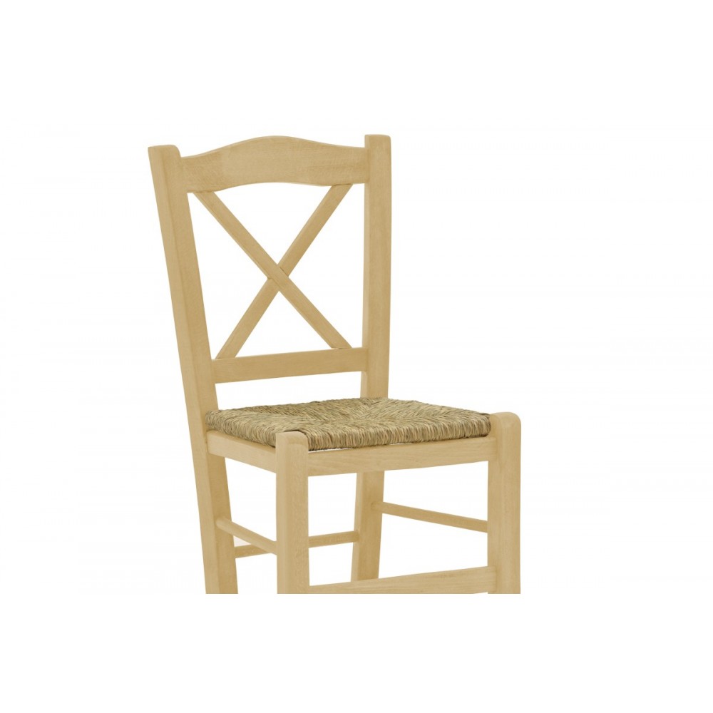 Καρέκλα καφενείου με ψάθα Santorini χιαστή άβαφο ξύλο 42x40x89εκ