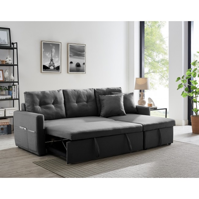 Γωνιακός καναπές κρεβάτι Insta με αποθηκευτικό χώρο γκρι ύφασμα 220Χ85/145Χ85