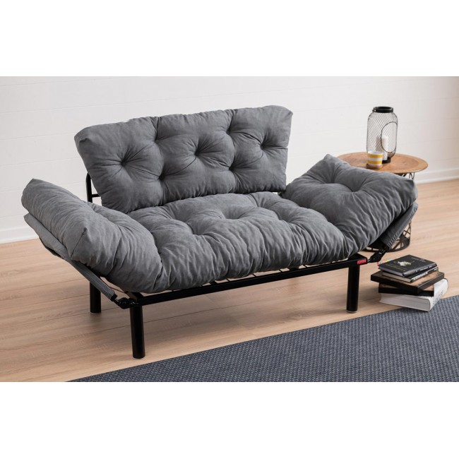 Διθέσιος καναπές-κρεβάτι από ύφασμα σε γκρι χρώμα 155x73x85