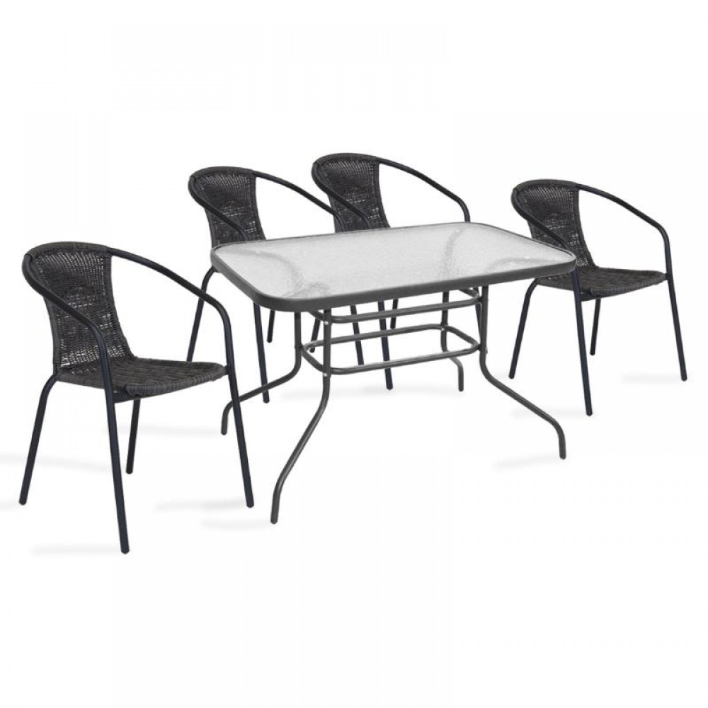 Σετ κήπου "ΝΟΝΑ" 5 τμχ από μέταλλο/wicker σε χρώμα ανθρακί 130x80x70