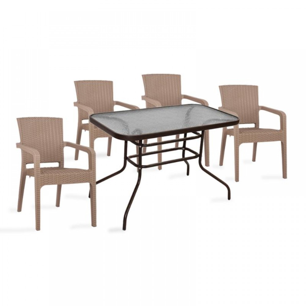 Σετ κήπου "DIVE" 5 τμχ από μέταλλο/PP σε χρώμα καφέ/cappuccino 130x80x70