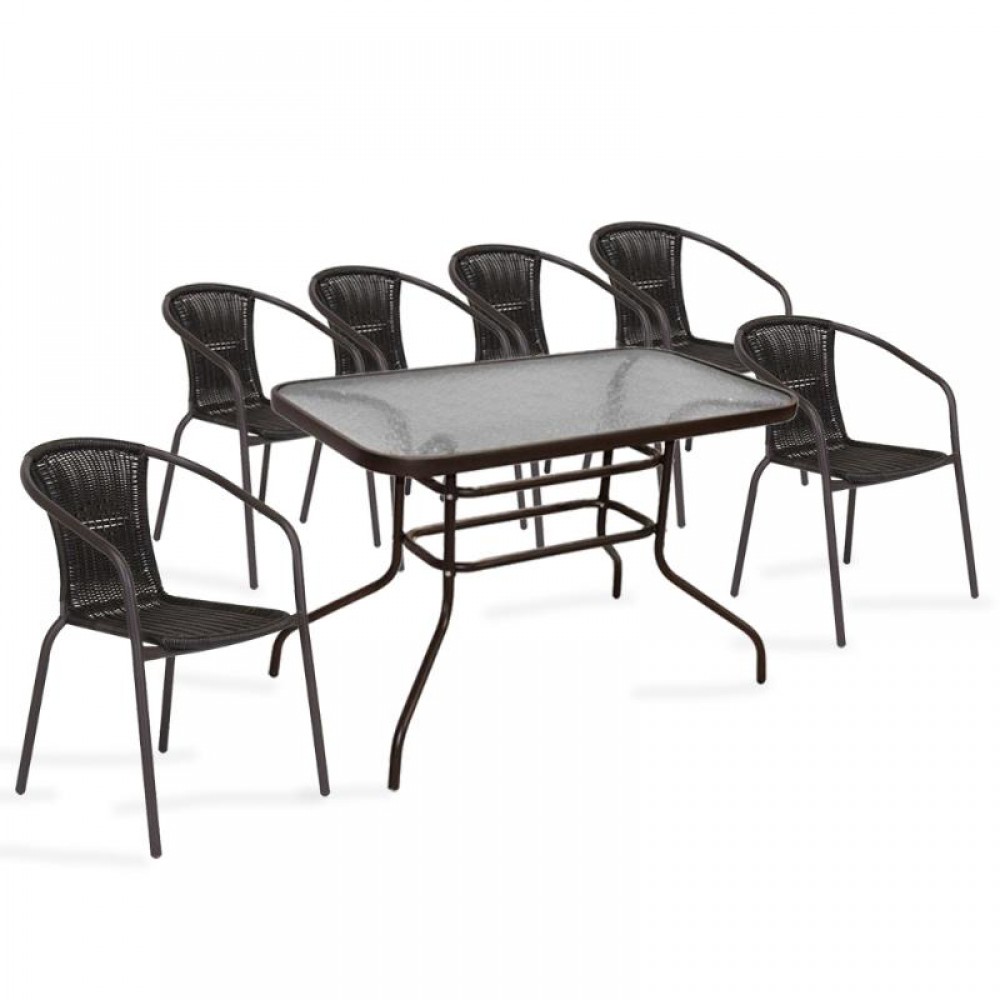 Σετ κήπου "STAR" 7 τμχ από μέταλλο/wicker σε χρώμα καφέ 140x80x70