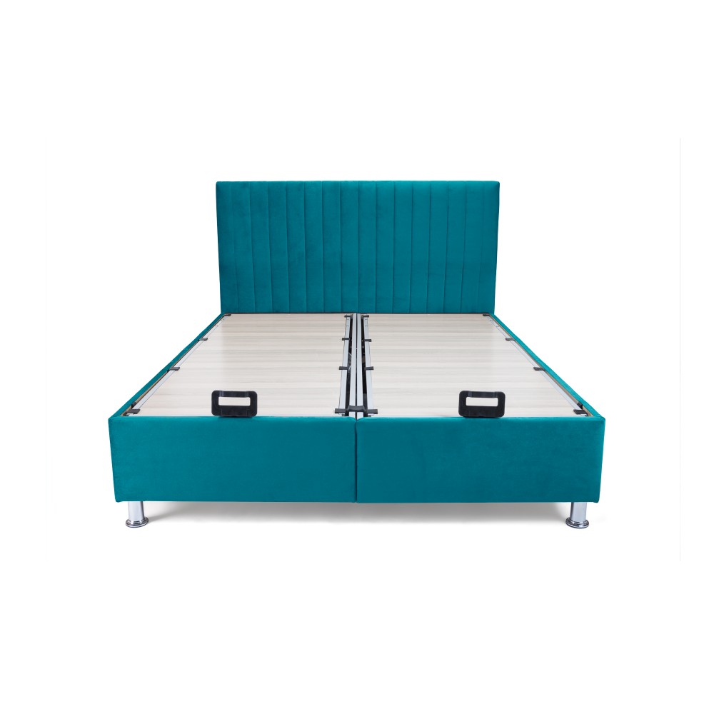 Κρεβάτι με στρώμα "GALA" διπλό με αποθηκευτικό χώρο από βελούδο σε πετρόλ χρώμα 160x200