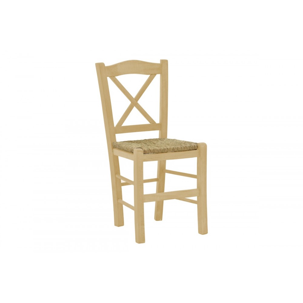 Καρέκλα καφενείου με ψάθα Santorini χιαστή άβαφο ξύλο 42x40x89εκ