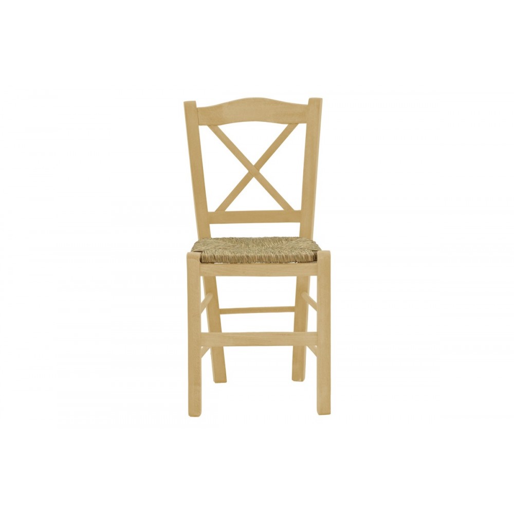 Καρέκλα καφενείου με ψάθα Santorini χιαστή άβαφο ξύλο 42x40x89εκ