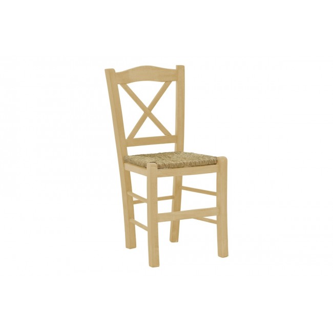 Καρέκλα καφενείου με ψάθα Santorini χιαστή άβαφο ξύλο 42x40x89εκ
