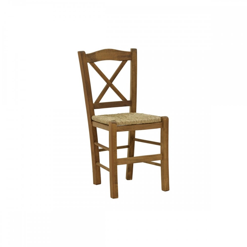 Καρέκλα καφενείου με ψάθα Santorini χιαστή καρυδί ξύλο 42x40x89εκ