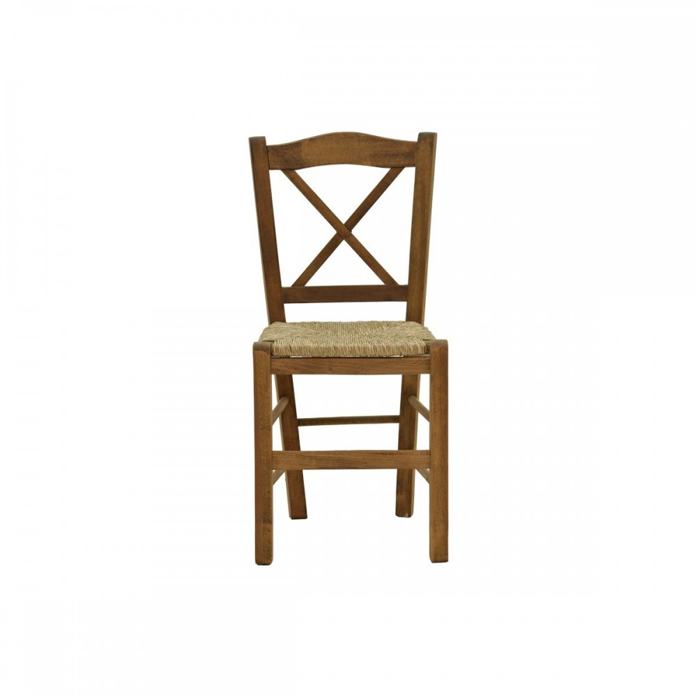 Καρέκλα καφενείου με ψάθα Santorini χιαστή καρυδί ξύλο 42x40x89εκ