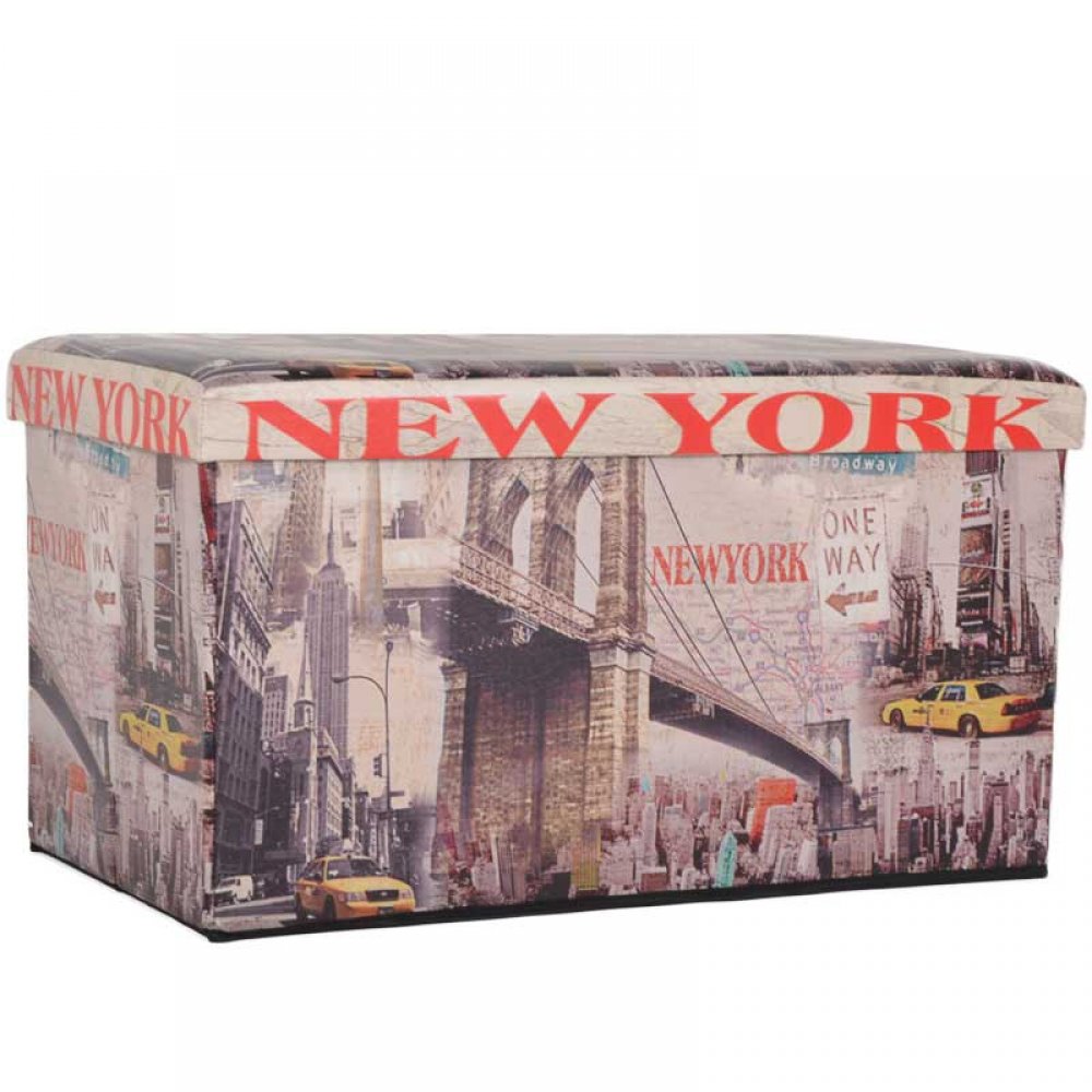Σκαμπώ πτυσσόμενο "NEW YORK" από τεχνόδερμα με σχέδιο 76x40x41