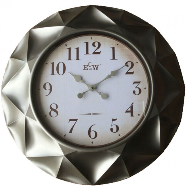 Πλαστικό ρολόι τοίχου σε χρώμα ασημί/κασσίτερου με λευκό καντράν Φ61