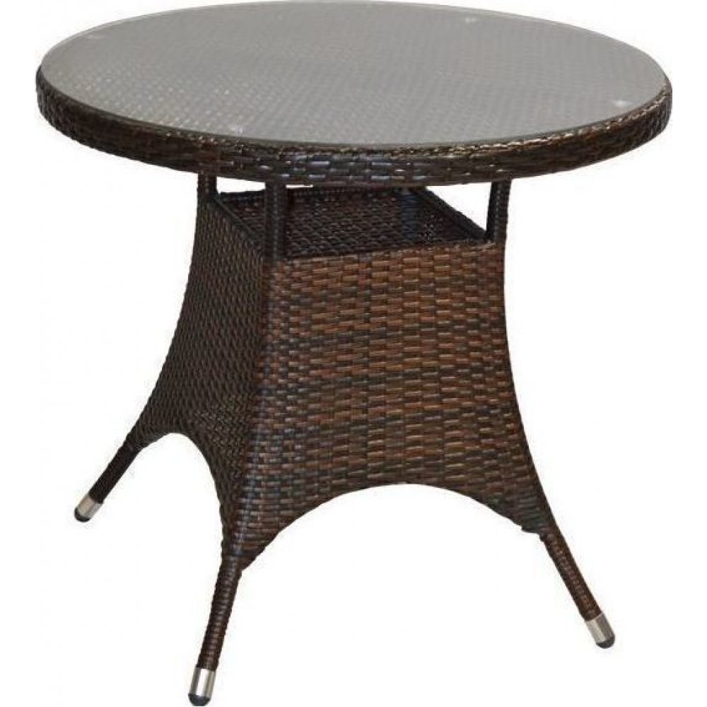 Τραπέζι στρόγγυλο "TORINO" αλουμινίου με πλέξη wicker σε χρώμα cappuccino 80x74