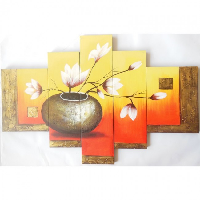 Πίνακες σετ 5τμχ σε καμβά με ανάγλυφη ελαιογραφία 20x80