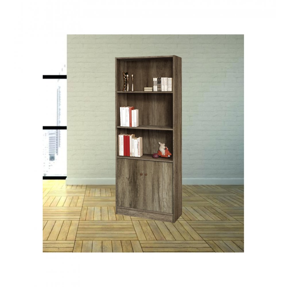 Βιβλιοθήκη με 3 ράφια και ντουλάπι σε χρώμα καφέ-δρυς 70x30x175