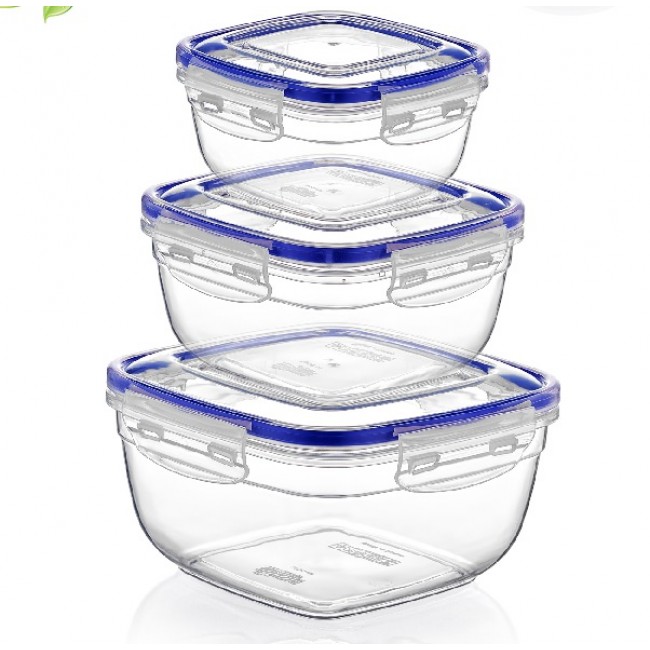 Σετ 3τμχ φαγητοδοχεία τετράγωνα βαθειά πλαστικά διάφανα 17,3x17,3x10