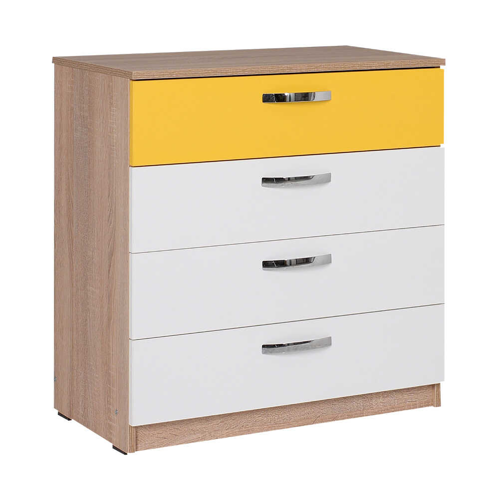 Συρταριέρα με 4 συρτάρια σε χρώμα σονόμα-κίτρινο-λευκό 73x41x75