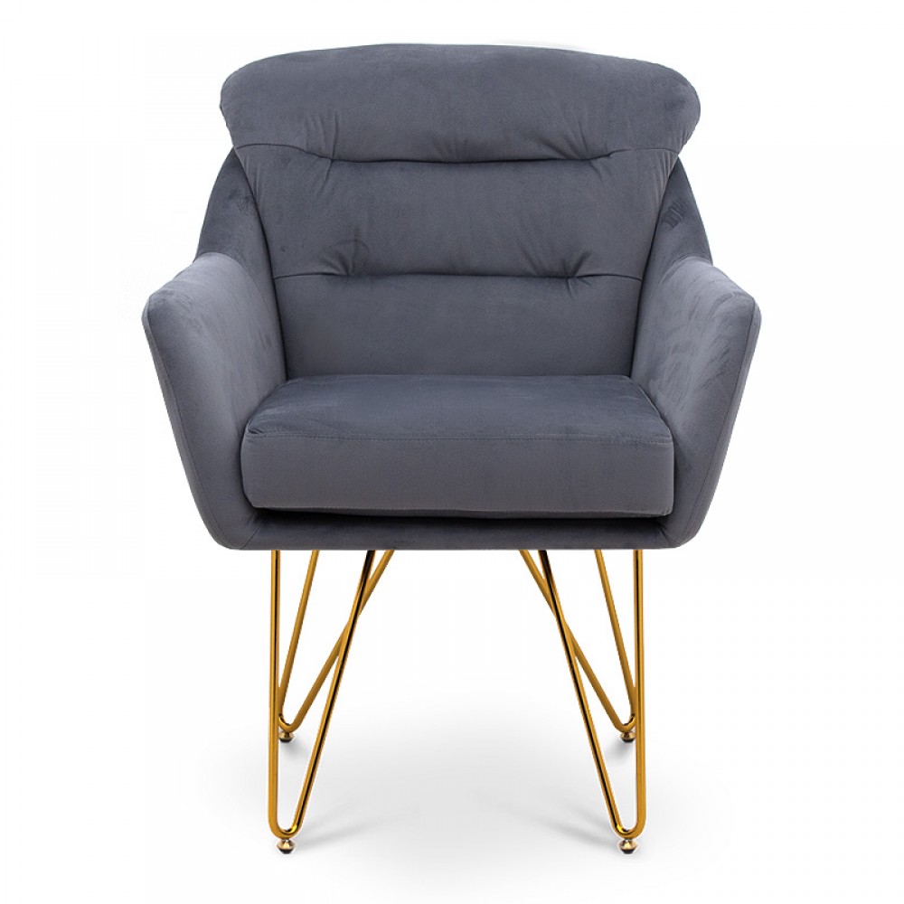Πολυθρόνα "ALINA" από μέταλλο/ύφασμα βελούδο σε χρώμα χρυσό ματ/γκρι 75x71x90