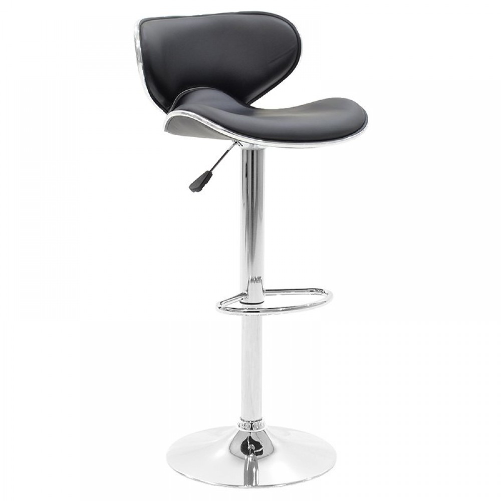 Σκαμπό μπαρ "HAPPY" από τεχνόδερμα/μέταλλο σε χρώμα μαύρο/ασημί 45x46x64/84