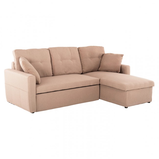 Γωνιακός καναπές κρεβάτι Insta με αποθηκευτικό χώρο μπεζ ύφασμα 220Χ85/145Χ85