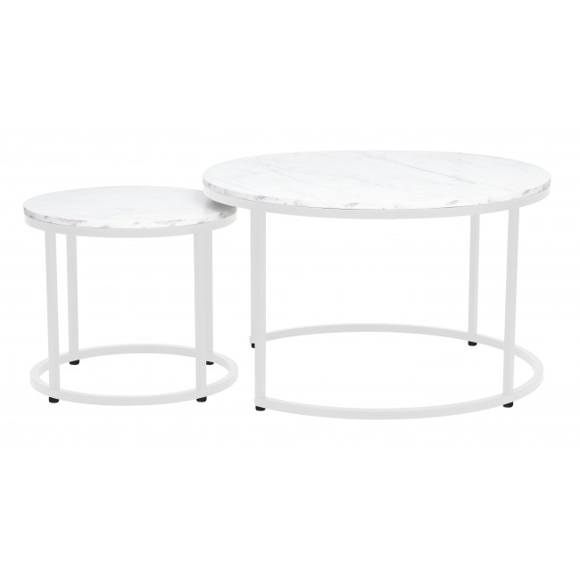 Τραπέζια σαλονιού Chris σετ 2τεμ λευκό μαρμάρου-λευκό 80x48 & 48x42
