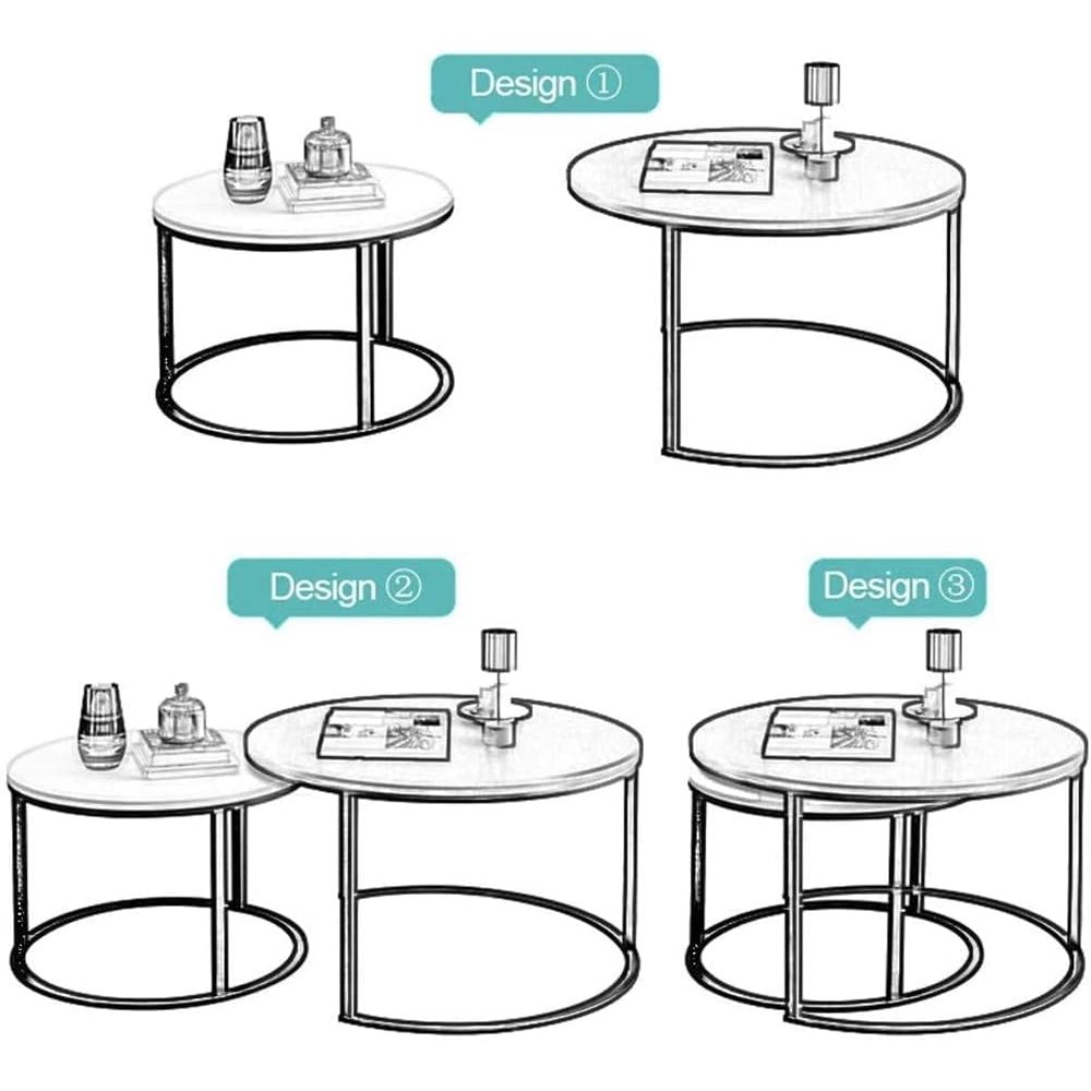 Τραπέζια σαλονιού Chris σετ 2τεμ λευκό μαρμάρου-λευκό 80x48 & 48x42