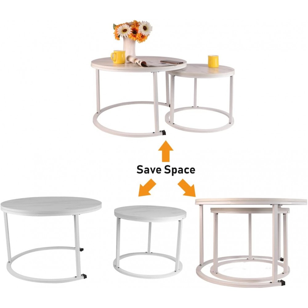 Τραπέζια σαλονιού Chris σετ 2τεμ λευκό μαρμάρου-λευκό 80x48 & 48x42