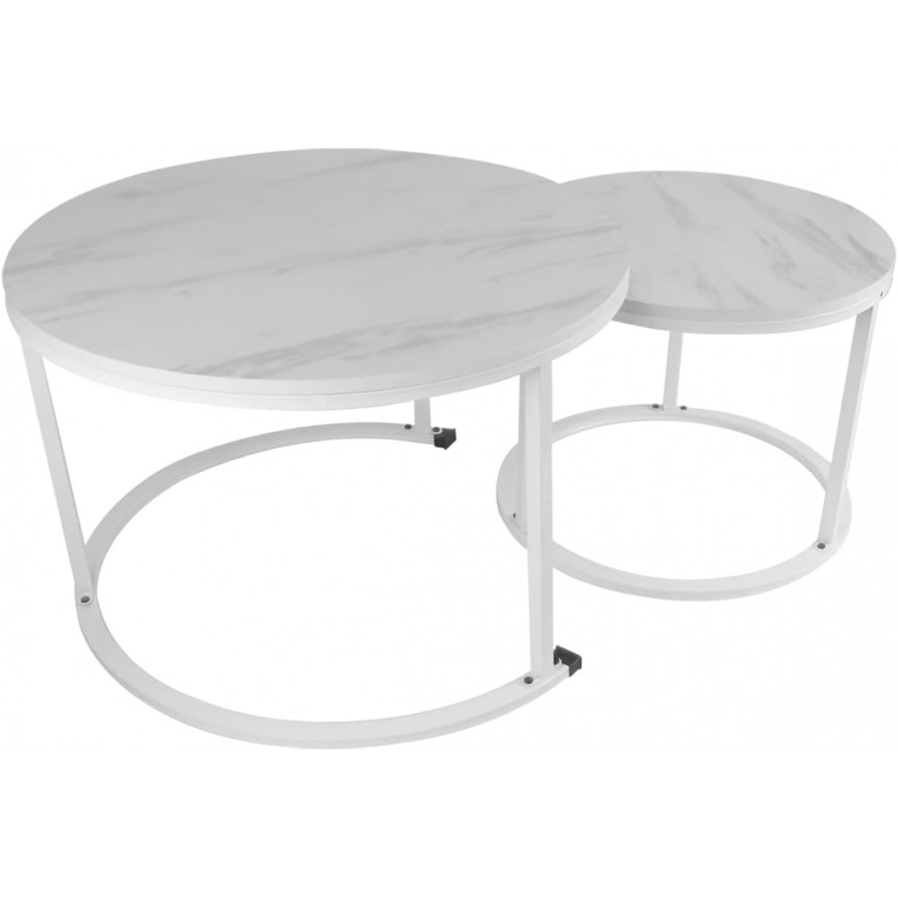 Τραπέζια σαλονιού Chris σετ 2τεμ λευκό μαρμάρου-λευκό 80x48 & 48x42