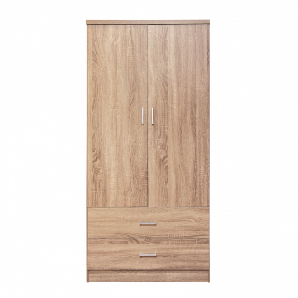Ντουλάπα ρούχων δίφυλλη REAL με 2 συρτάρια χρώμα sonoma 80x42.5x180.5