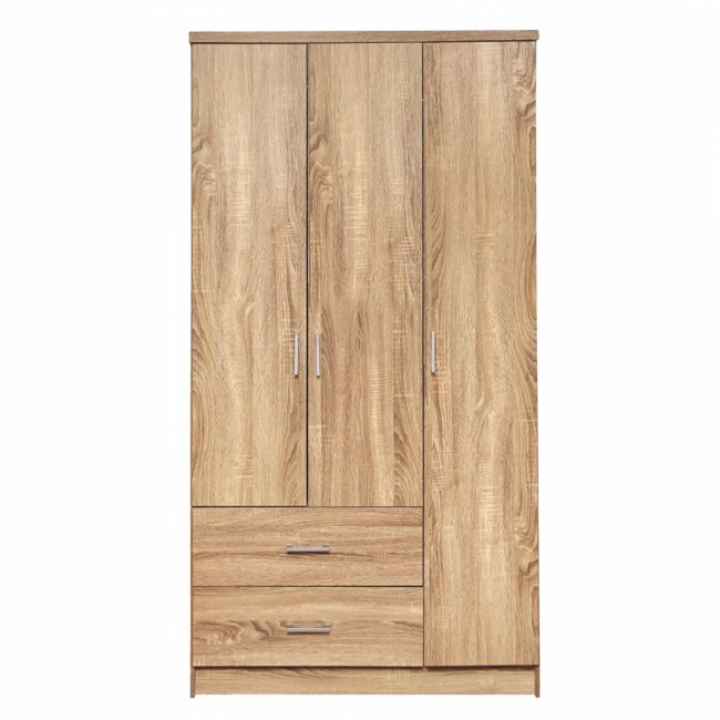 Ντουλάπα ρούχων τρίφυλλη REAL με 2 συρτάρια, 4 ράφια & κρεμάστρα χρώμα sonoma 90x42.5x180.5 εκ.