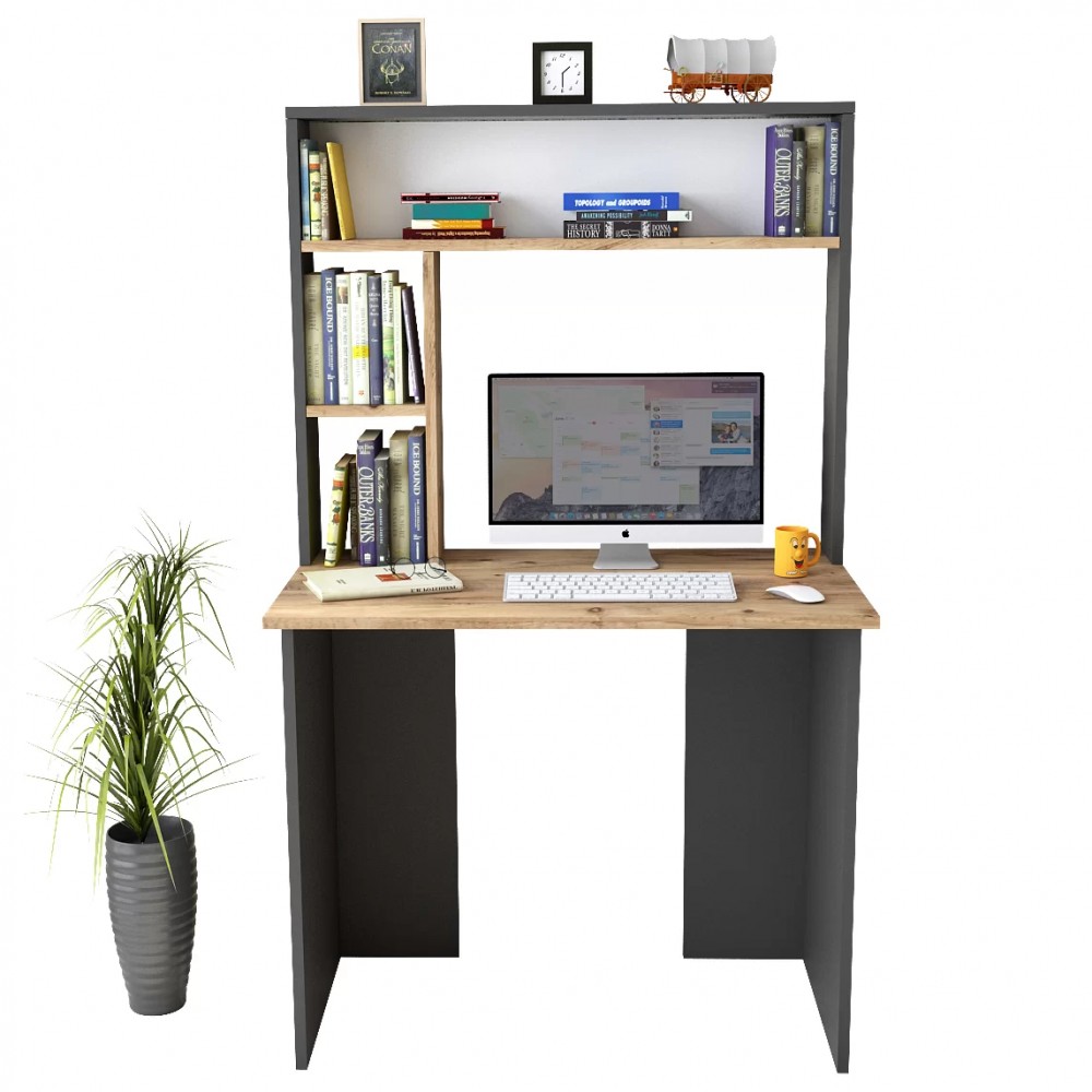 Γραφείο με ραφιέρα "VIANA" σε χρώμα atlantic pine/ανθρακί 90x52x148