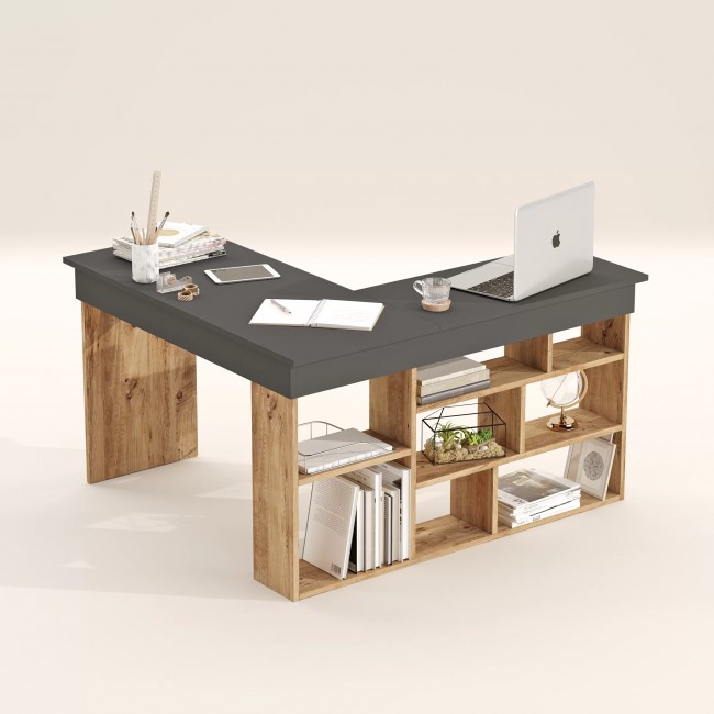 Γραφείο γωνιακό "VIANA" σε χρώμα atlantic pine/ανθρακί 115x120x72