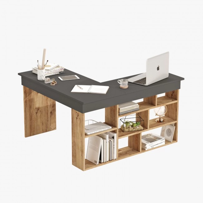 Γραφείο γωνιακό "VIANA" σε χρώμα atlantic pine/ανθρακί 115x120x72