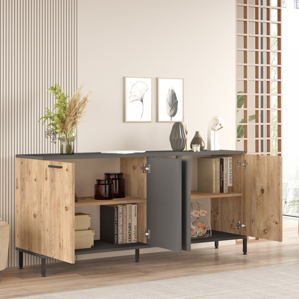 Μπουφές "VIANA" σε atlantic pine/ανθρακί χρώμα 160x40x72