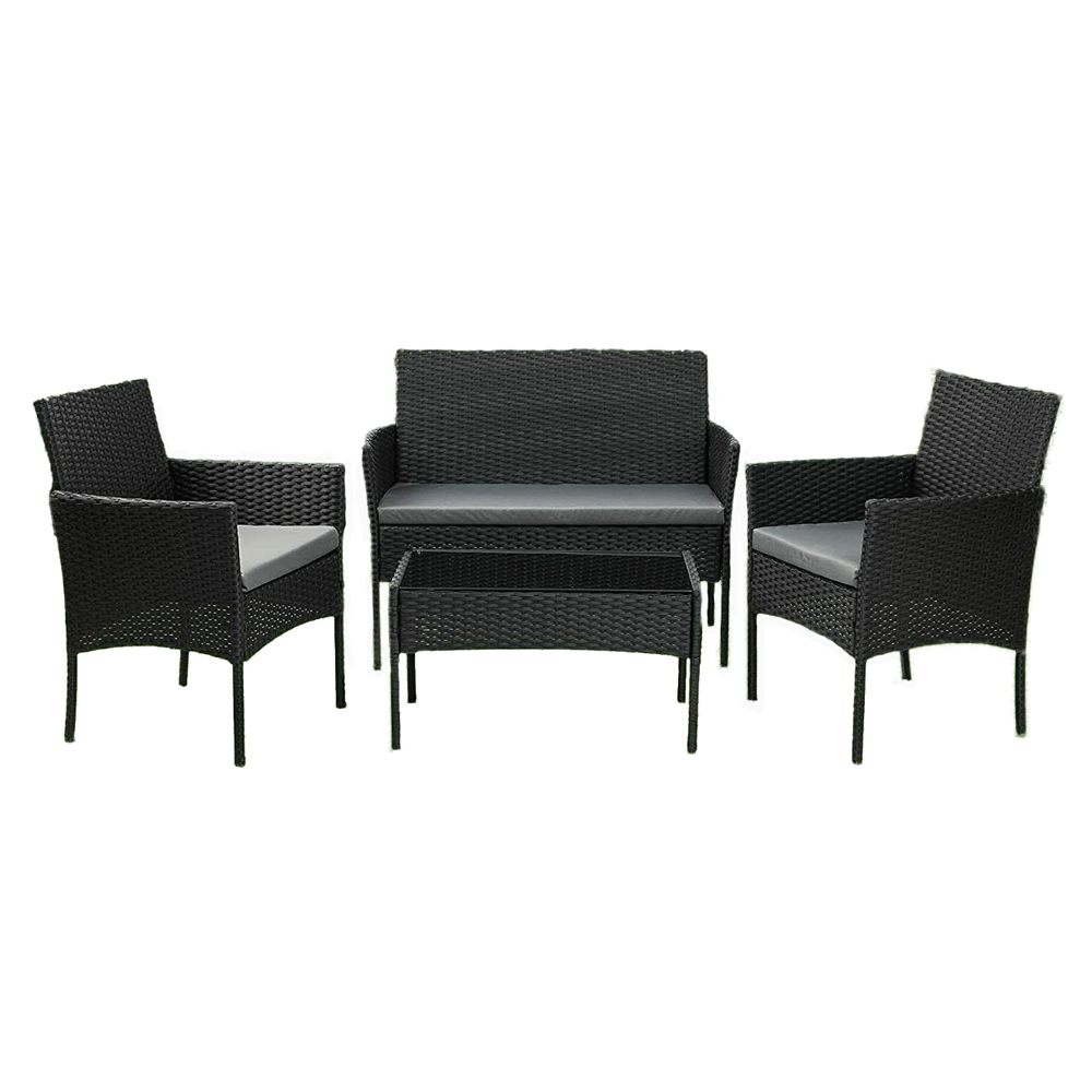 Σαλόνι κήπου Calma σετ 4τμχ rattan μαύρο-ύφασμα γκρι