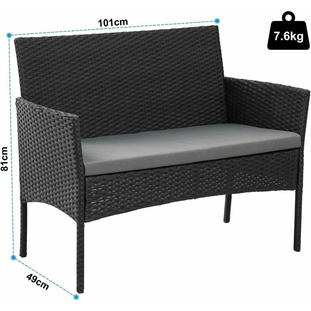 Σαλόνι κήπου Calma σετ 4τμχ rattan μαύρο-ύφασμα γκρι