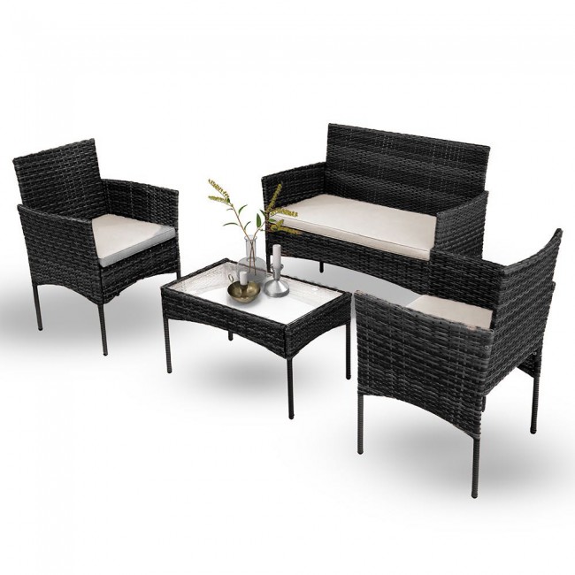 Σαλόνι κήπου Calma σετ 4τμχ rattan μαύρο-ύφασμα γκρι