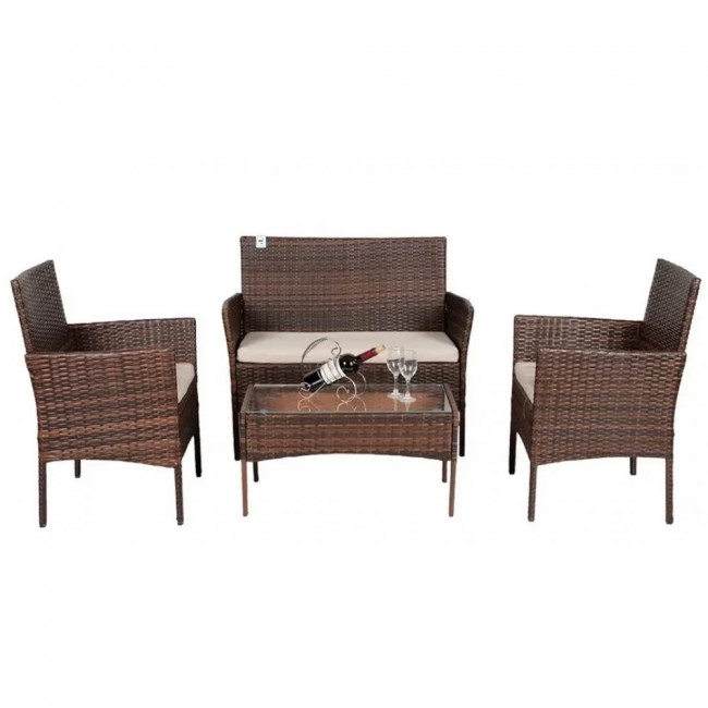 Σαλόνι κήπου Calma σετ 4τμχ rattan cappuccino-ύφασμα μπεζ