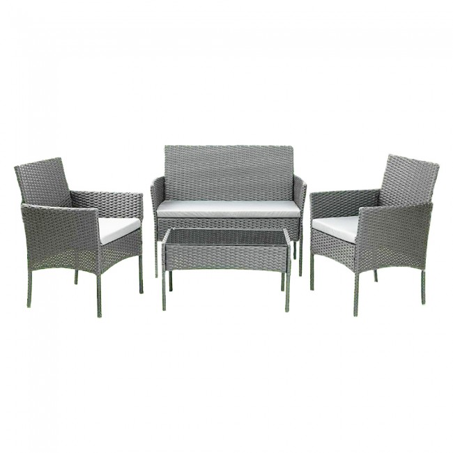 Σαλόνι κήπου Calma σετ 4τμχ rattan γκρι-ύφασμα μπεζ