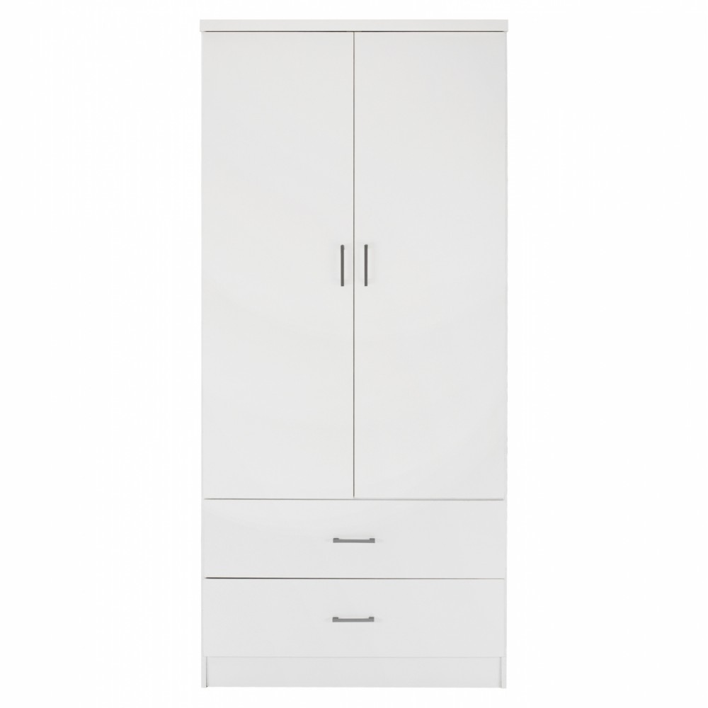 Ντουλάπα ρούχων δίφυλλη REAL με 2 συρτάρια χρώμα λευκό 80x42.5x180.5