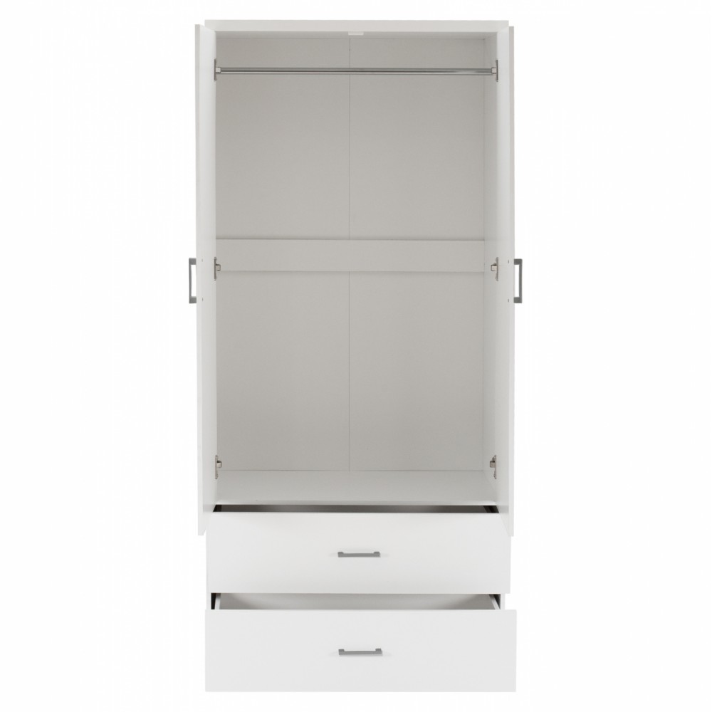 Ντουλάπα ρούχων δίφυλλη REAL με 2 συρτάρια χρώμα λευκό 80x42.5x180.5