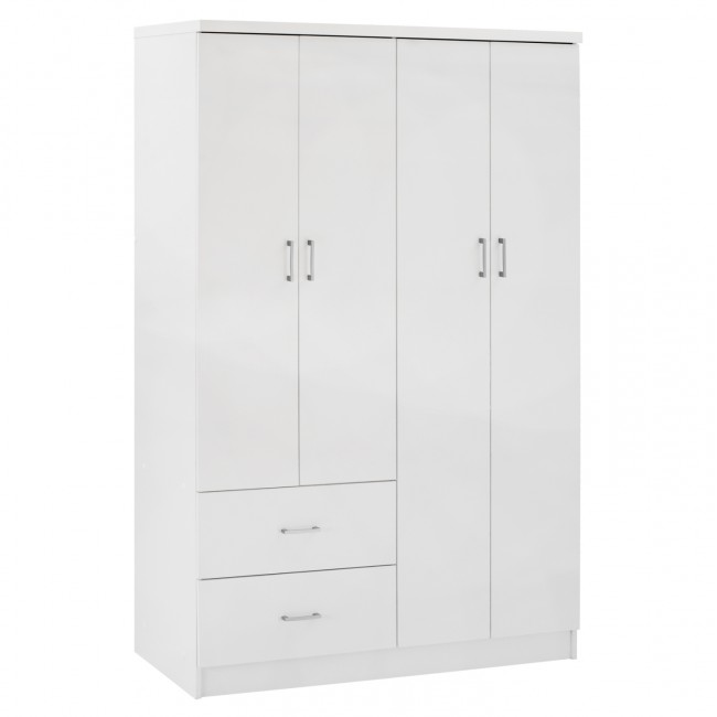 Ντουλάπα ρούχων τετράφυλλη REAL με 2 συρτάρια, 4 ράφια & κρεμάστρα χρώμα λευκό 120x42.5x180.5
