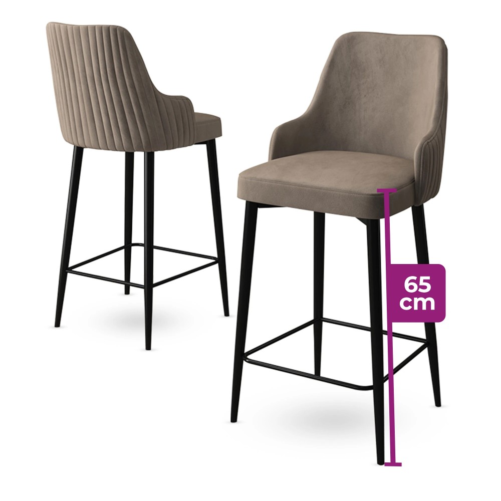 Σκαμπό μπαρ Rom από ύφασμα σε καπουτσίνο απόχρωση με μαύρα μεταλλικά πόδια 43x42x105