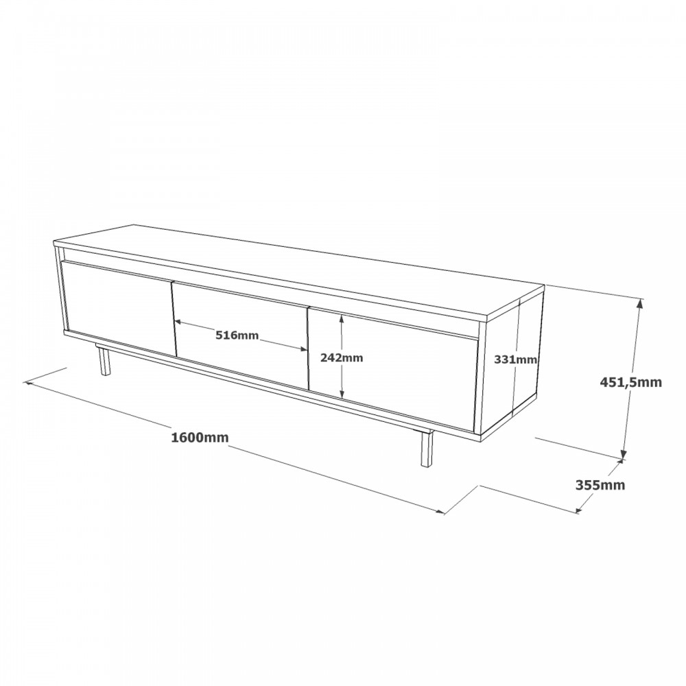 Έπιπλο τηλεόρασης "VIANA" σε χρώμα felt 160x35.5x45.1