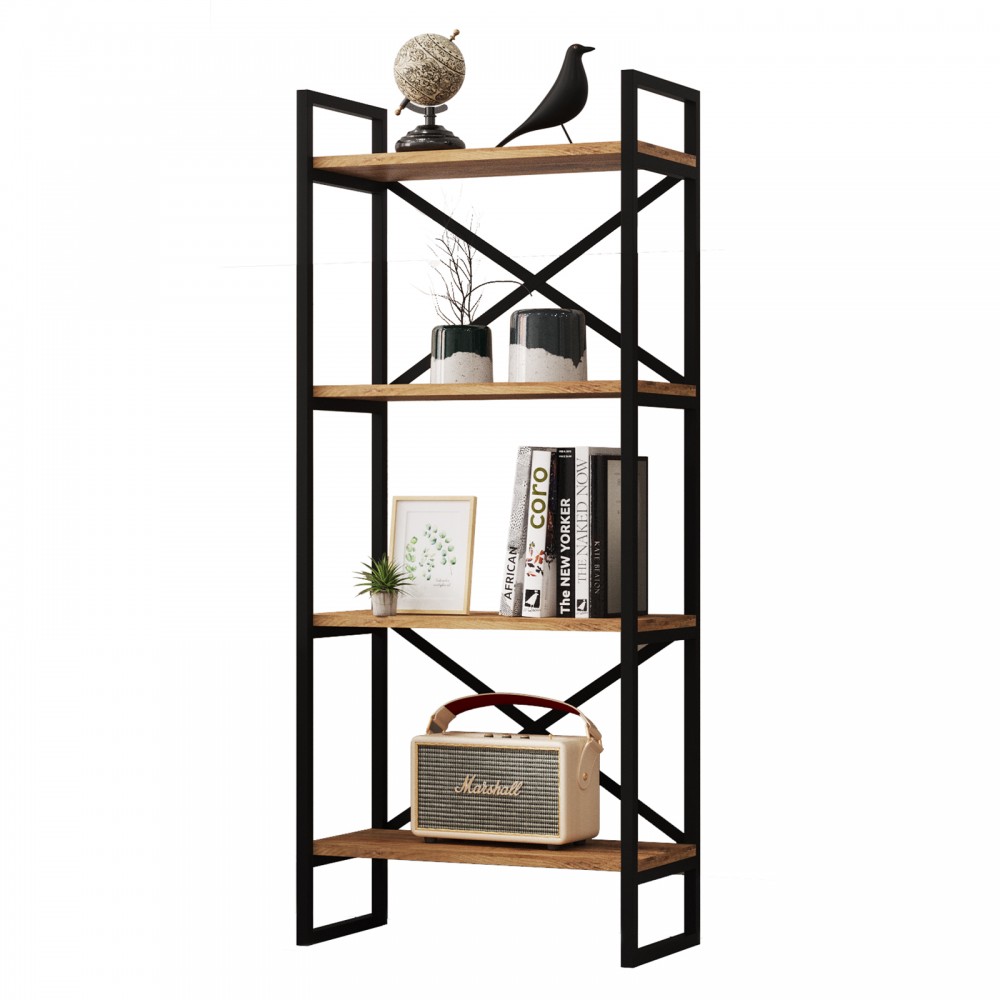 Βιβλιοθήκη-ραφιέρα "VIANA" με 4 ράφια σε χρώμα atlantic pine/μαύρο 58x30x138