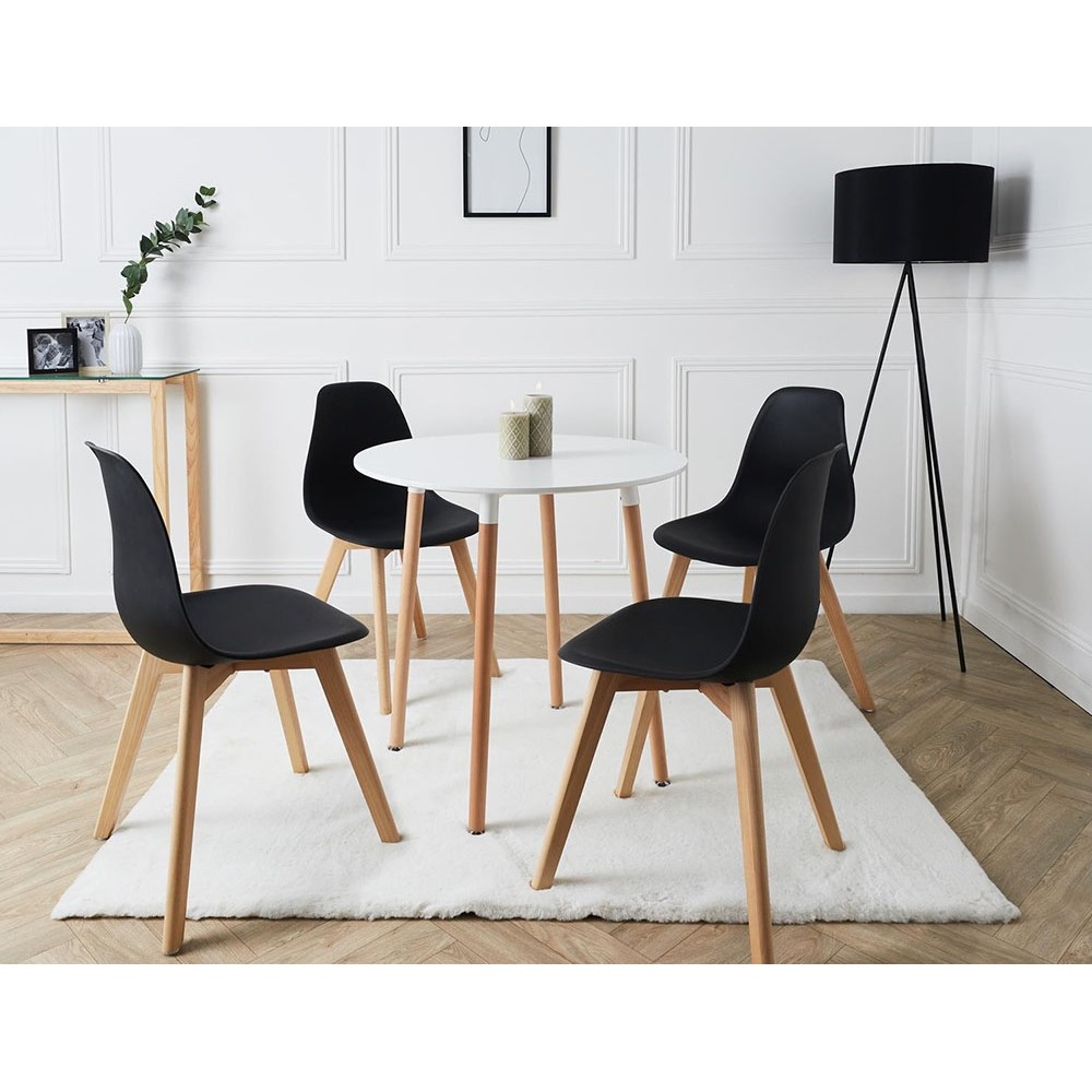 Τραπέζι Snow MDF λευκό και ξύλο οξιάς σε φυσική απόχρωση Φ100x73εκ