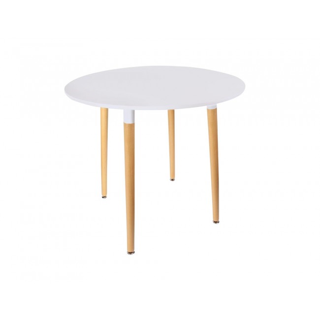 Τραπέζι Snow MDF λευκό και ξύλο οξιάς σε φυσική απόχρωση Φ100x73εκ